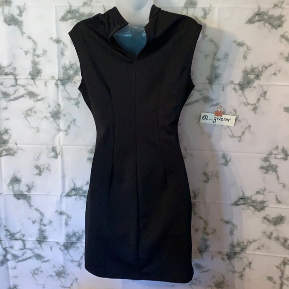 NWT Large High Neck Sleeveless Black Seamed Knit Bodycon Mini Dress - Picture 5 of 14